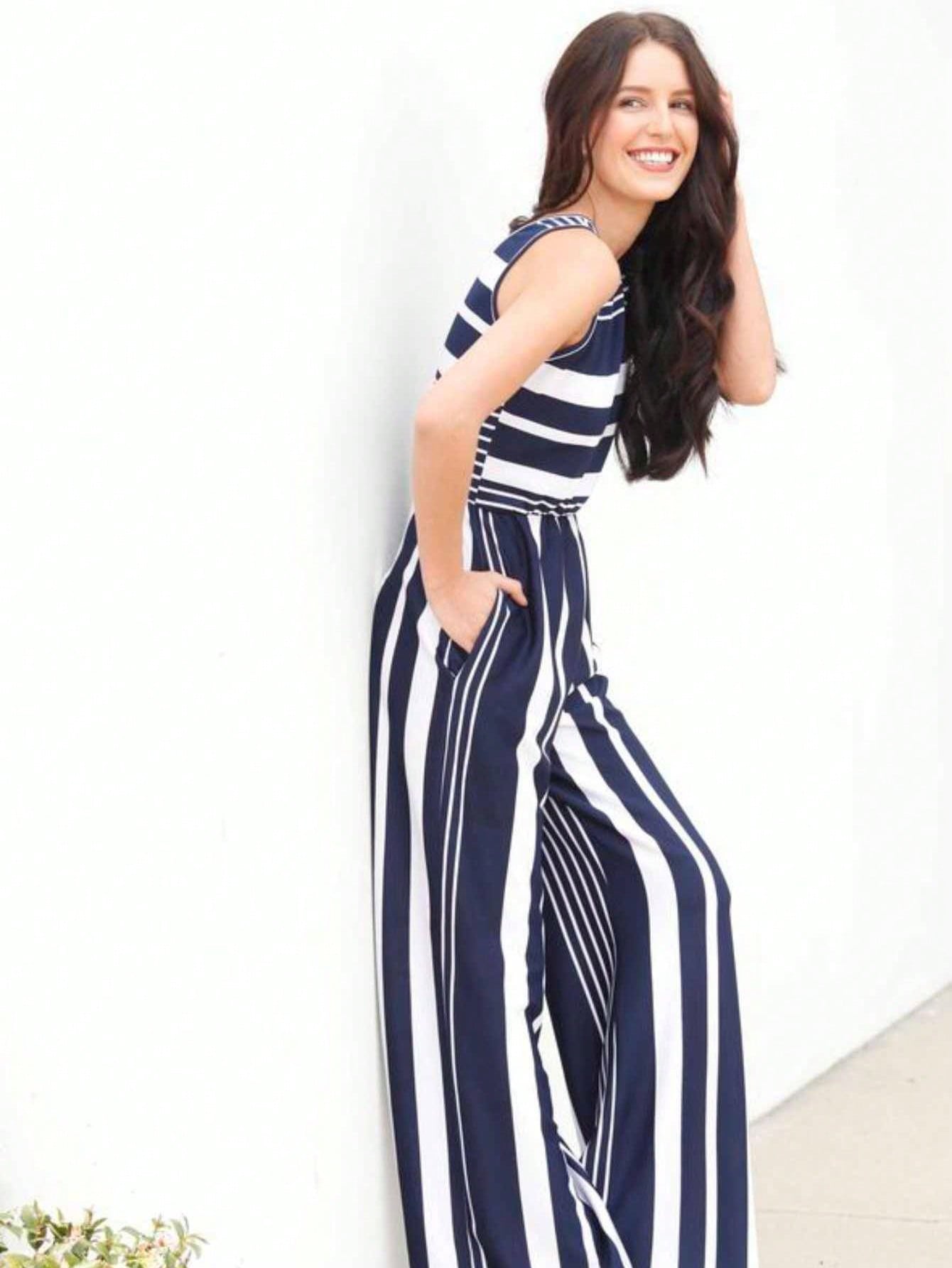 Multi Stripe Navy Blue Jumpsuit