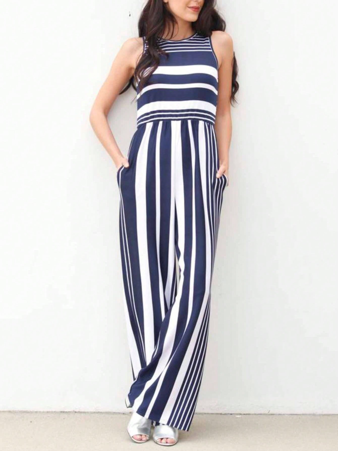 Multi Stripe Navy Blue Jumpsuit