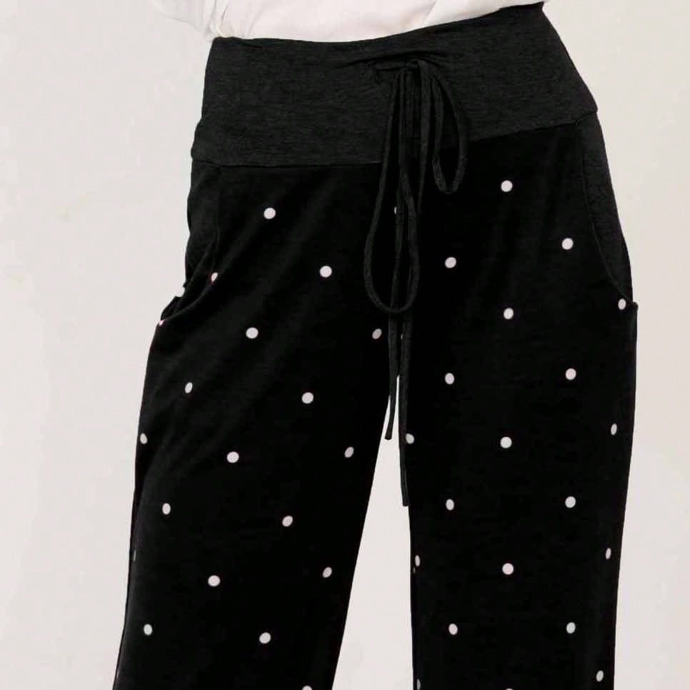 Polka Dot Draw String Wide Leg Lounge Vintage Charcoal Navy Black Sage Log Pants Small To 3 XL Plus