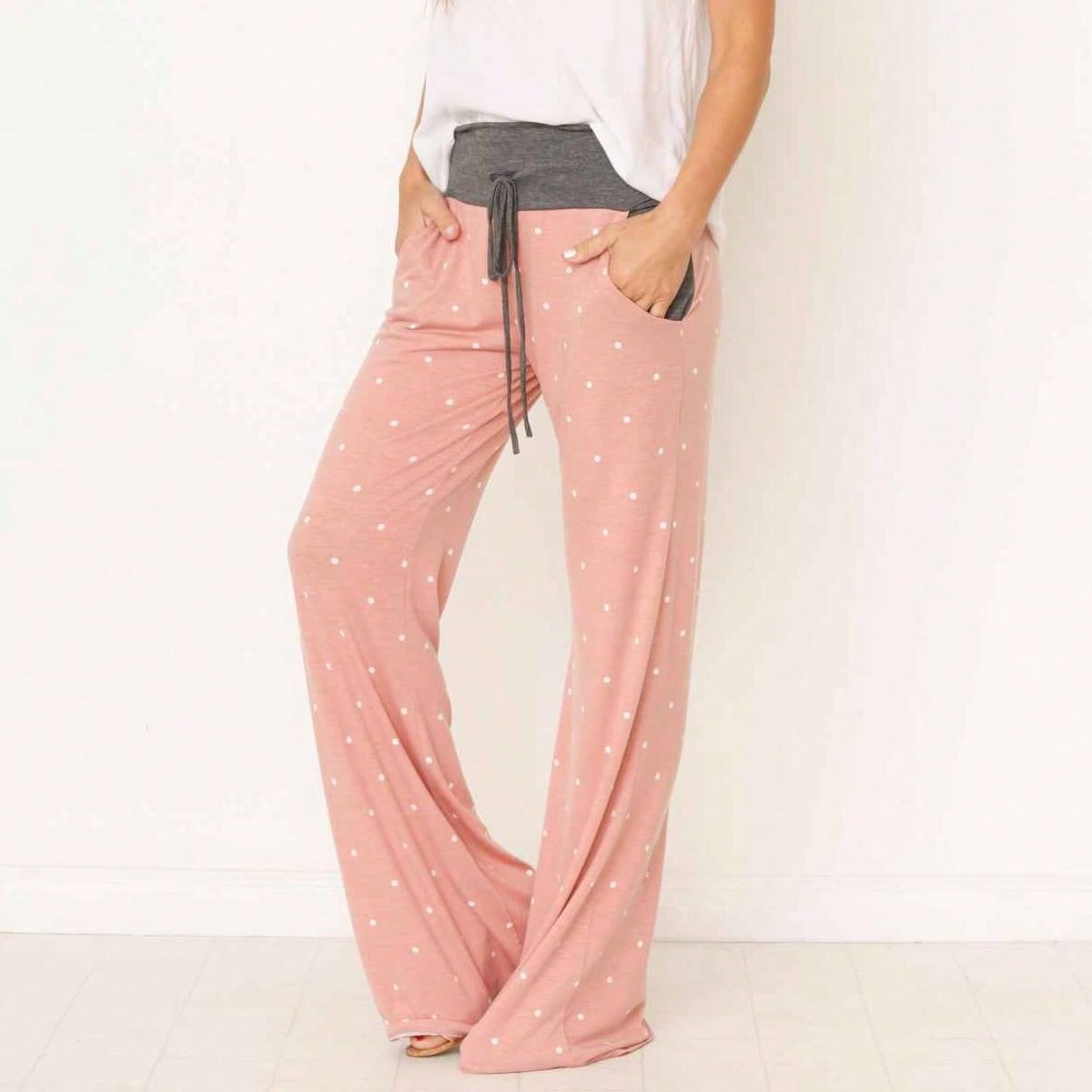 Polka Dot Draw String Wide Leg Lounge Vintage Charcoal Navy Black Sage Log Pants Small To 3 XL Plus
