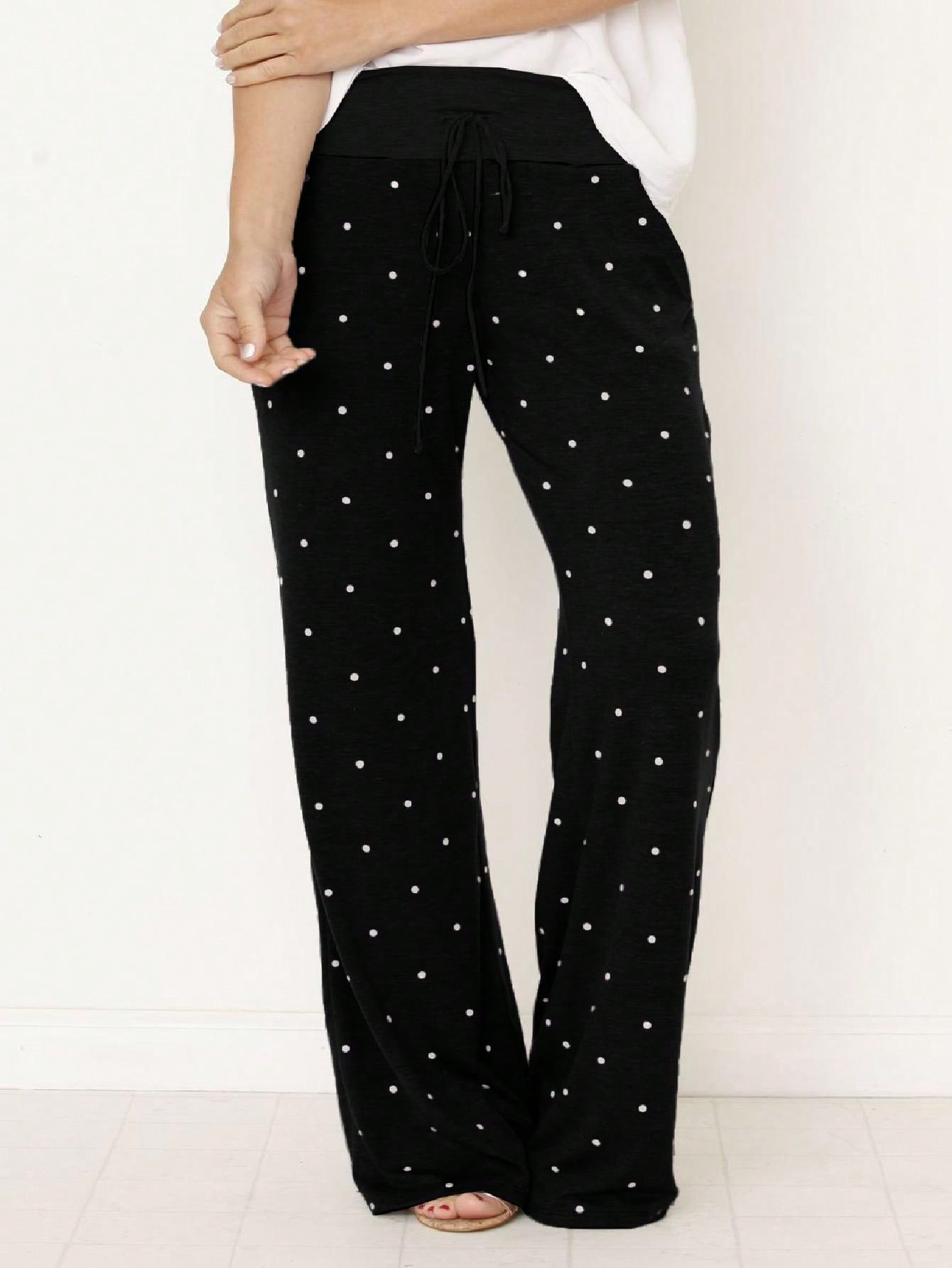 Polka Dot Draw String Wide Leg Lounge Vintage Charcoal Navy Black Sage Log Pants Small To 3 XL Plus