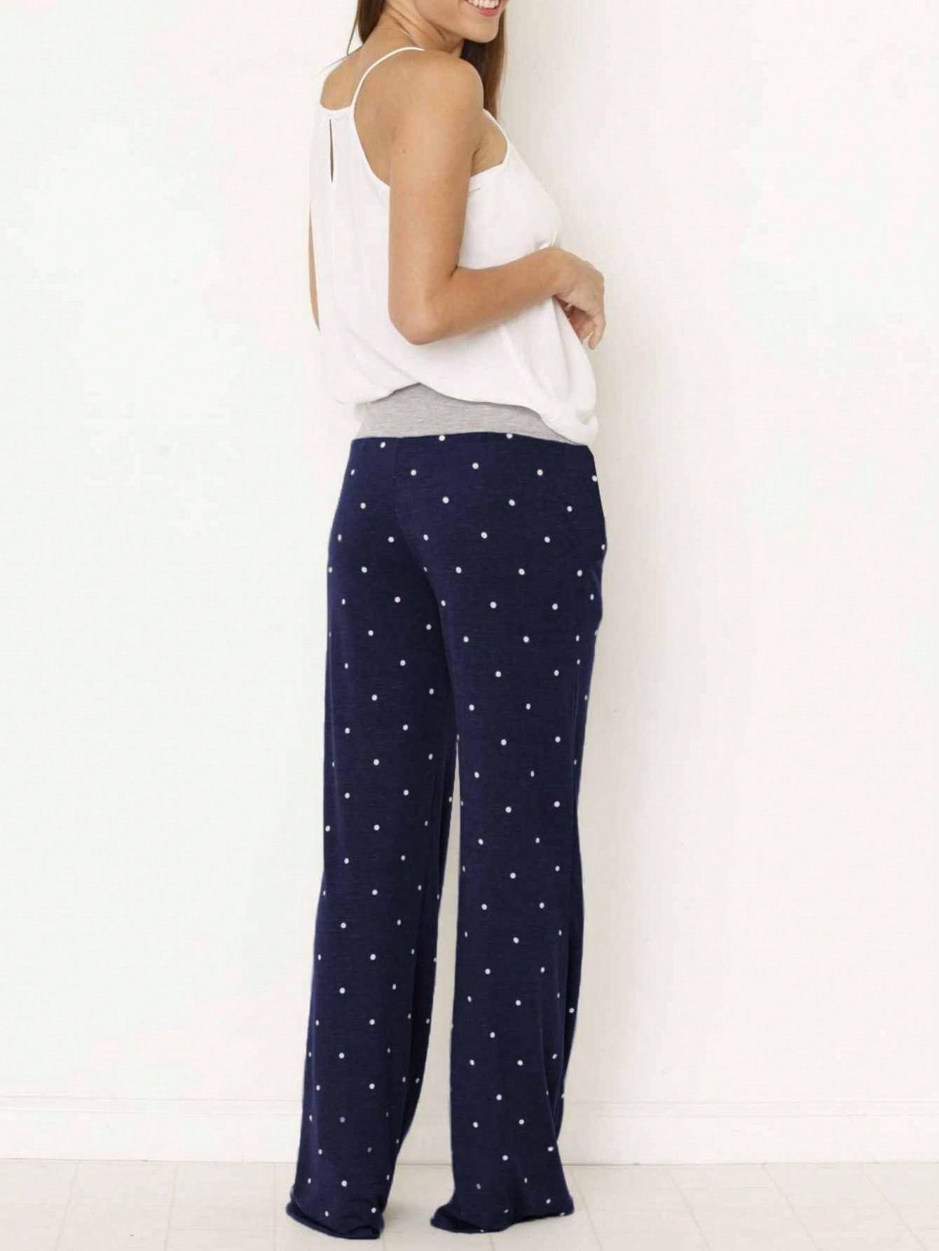 Polka Dot Draw String Wide Leg Lounge Vintage Charcoal Navy Black Sage Log Pants Small To 3 XL Plus