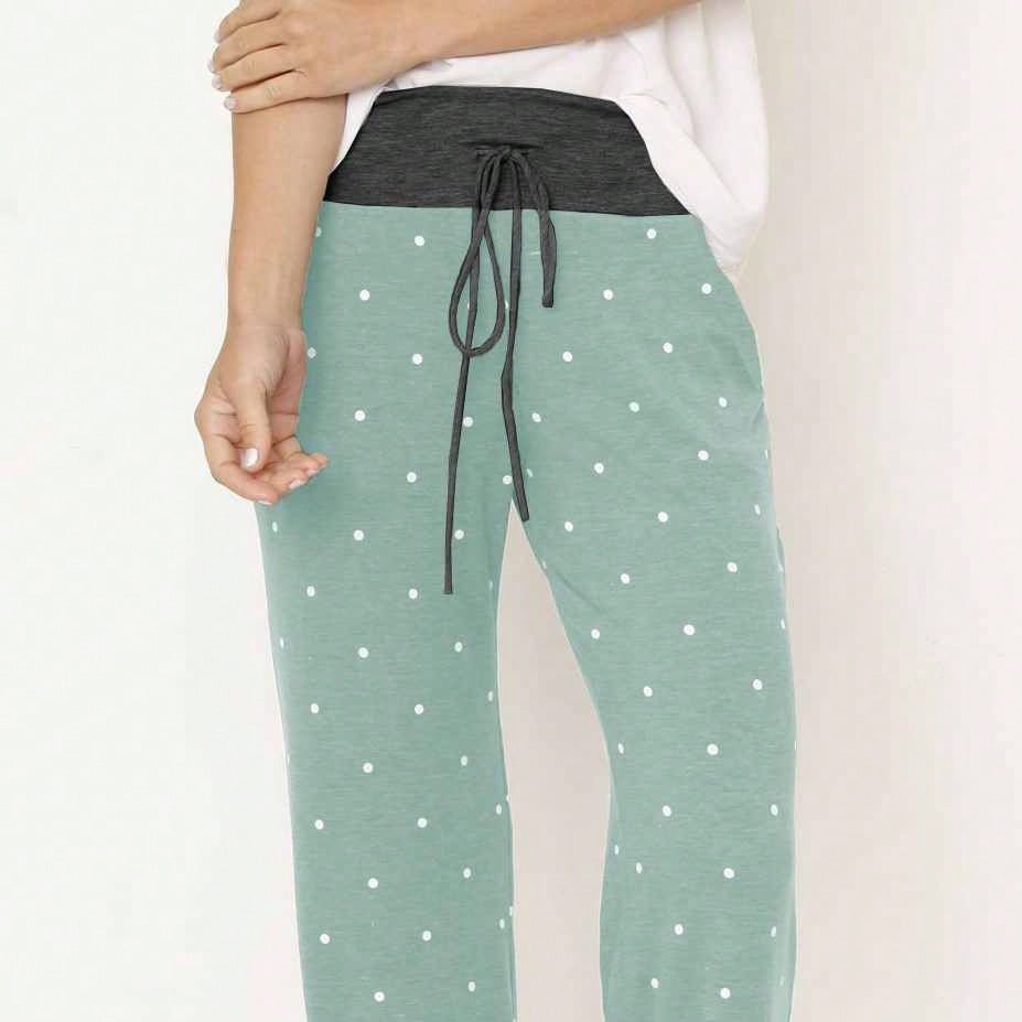 Polka Dot Draw String Wide Leg Lounge Vintage Charcoal Navy Black Sage Log Pants Small To 3 XL Plus