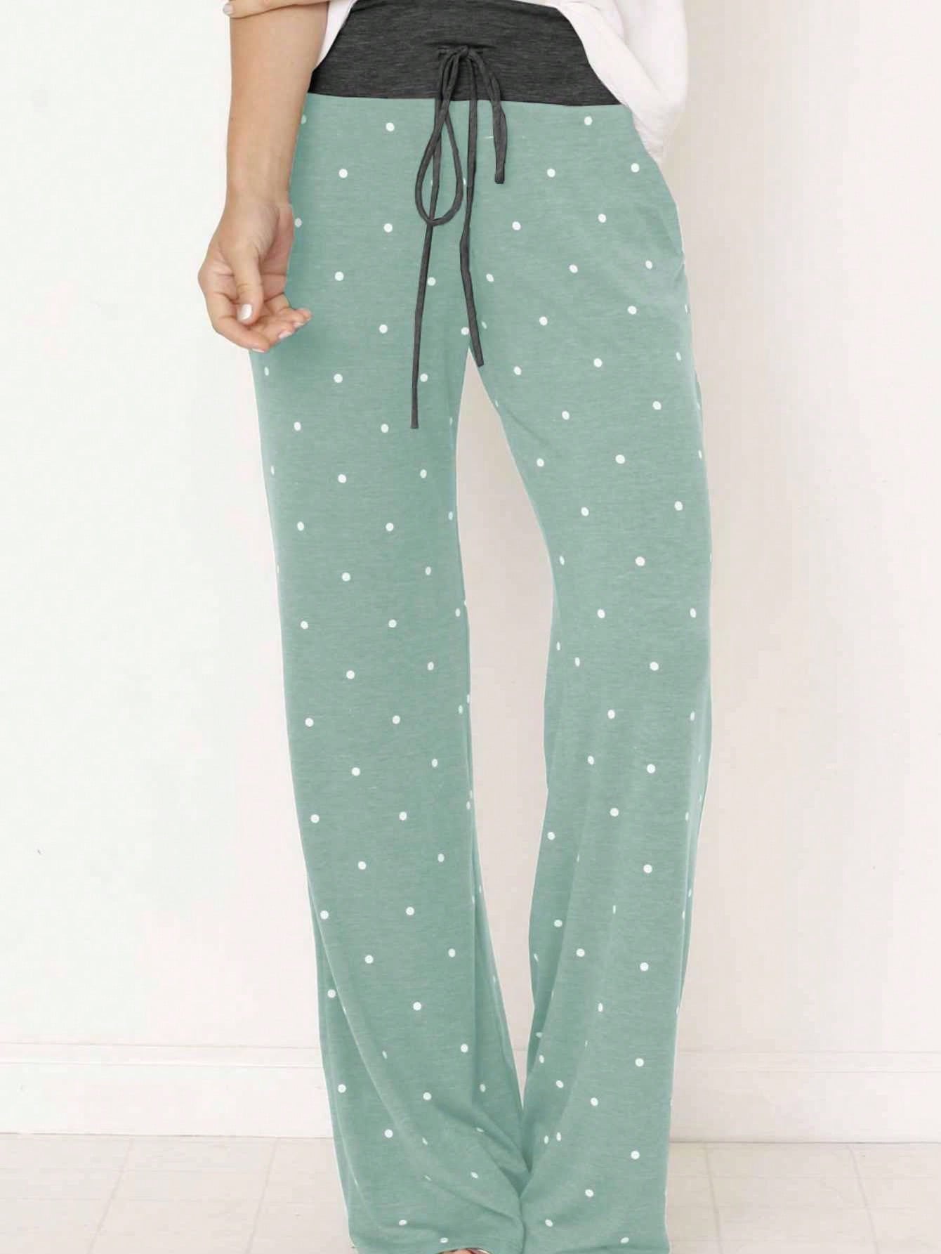 Polka Dot Draw String Wide Leg Lounge Vintage Charcoal Navy Black Sage Log Pants Small To 3 XL Plus