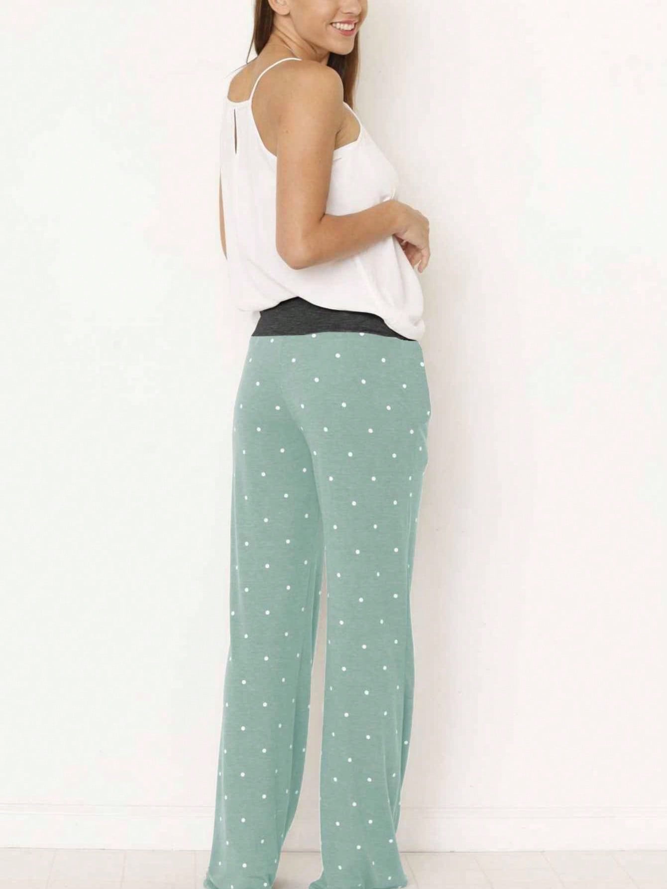 Polka Dot Draw String Wide Leg Lounge Vintage Charcoal Navy Black Sage Log Pants Small To 3 XL Plus