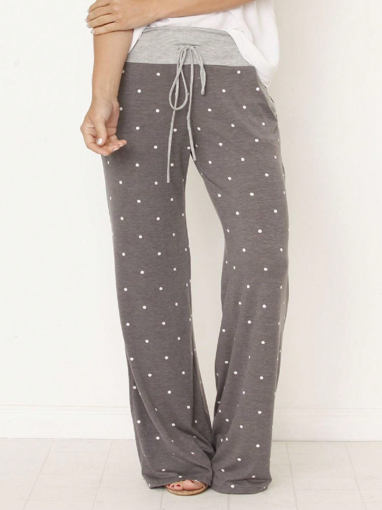 Polka Dot Draw String Wide Leg Lounge Vintage Charcoal Navy Black Sage Log Pants Small To 3 XL Plus