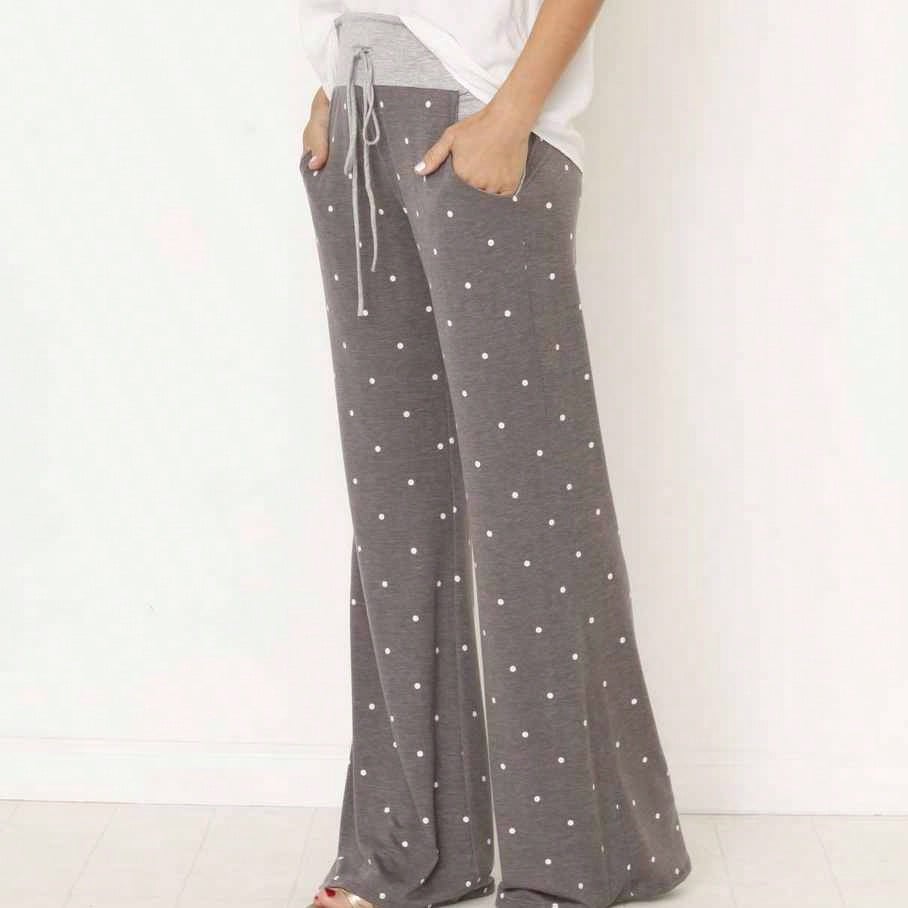 Polka Dot Draw String Wide Leg Lounge Vintage Charcoal Navy Black Sage Log Pants Small To 3 XL Plus