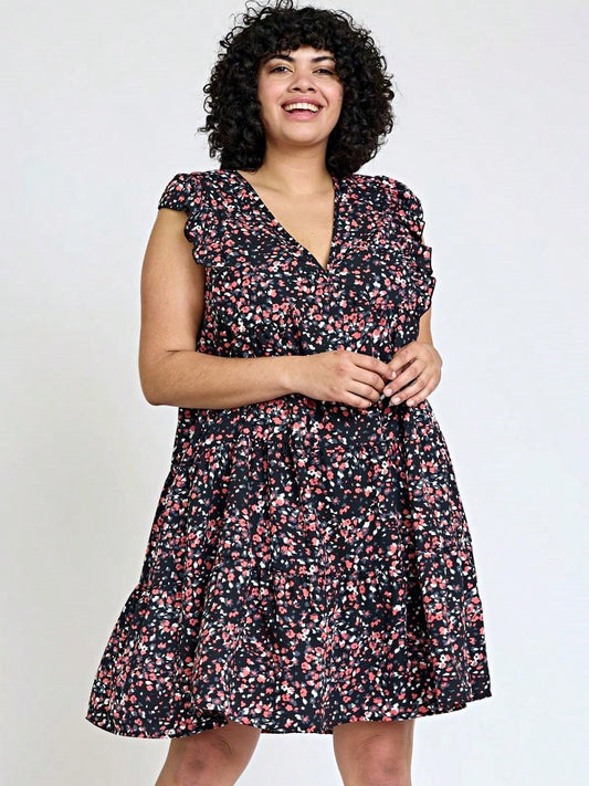 Vintage Boho Flutter Sleeve Summer Black Brown Pink Leopard Floral Shift Short Swing Aline Southern Dress | Small - 3 XL Plus