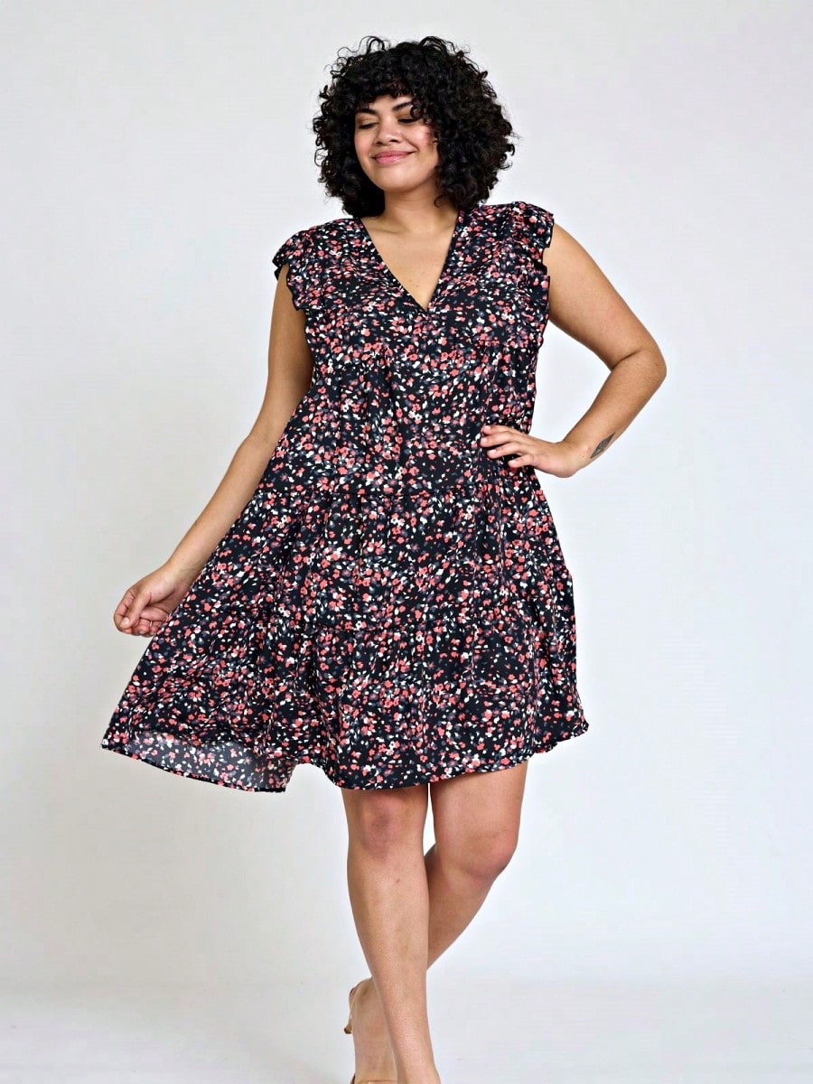 Vintage Boho Flutter Sleeve Summer Black Brown Pink Leopard Floral Shift Short Swing Aline Southern Dress | Small - 3 XL Plus