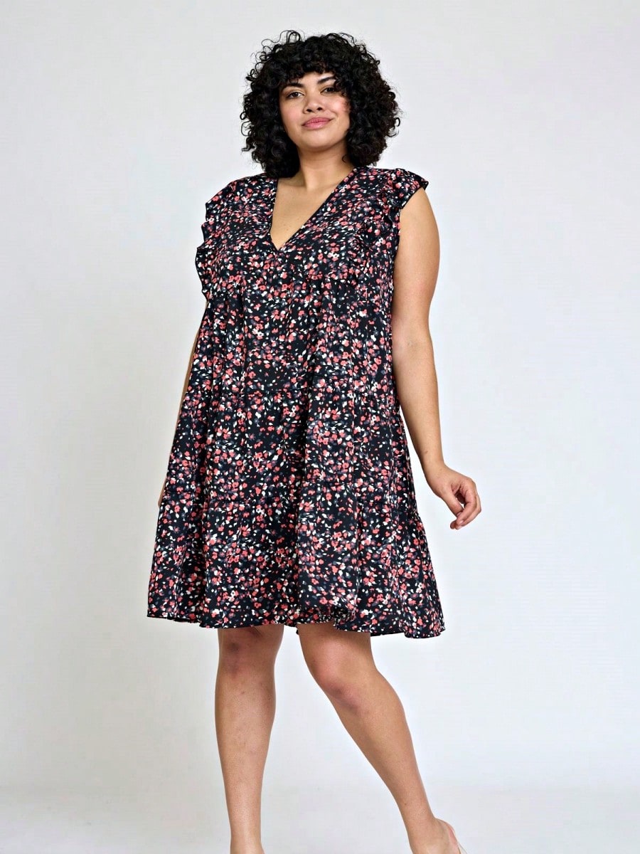 Vintage Boho Flutter Sleeve Summer Black Brown Pink Leopard Floral Shift Short Swing Aline Southern Dress | Small - 3 XL Plus
