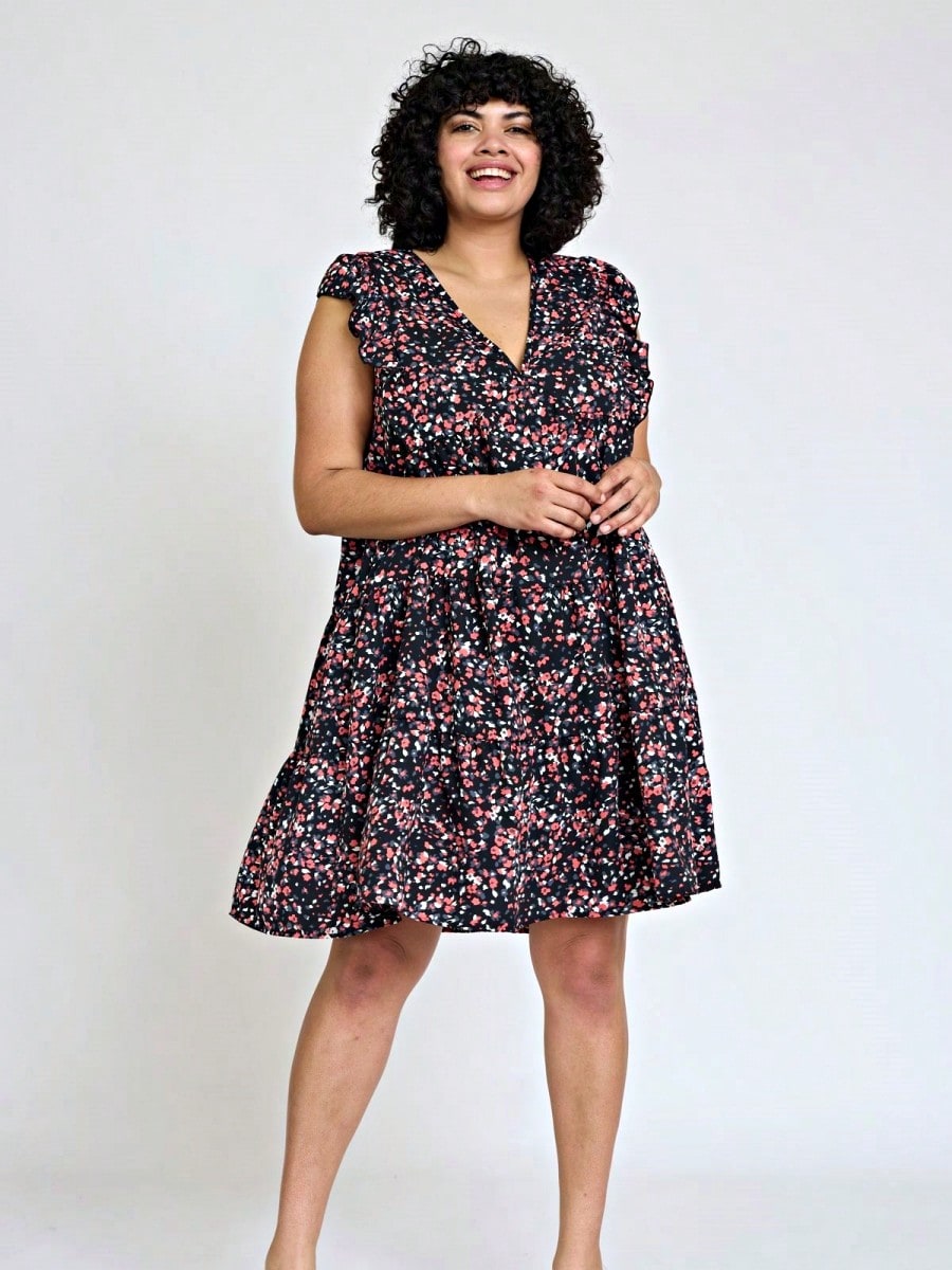 Vintage Boho Flutter Sleeve Summer Black Brown Pink Leopard Floral Shift Short Swing Aline Southern Dress | Small - 3 XL Plus