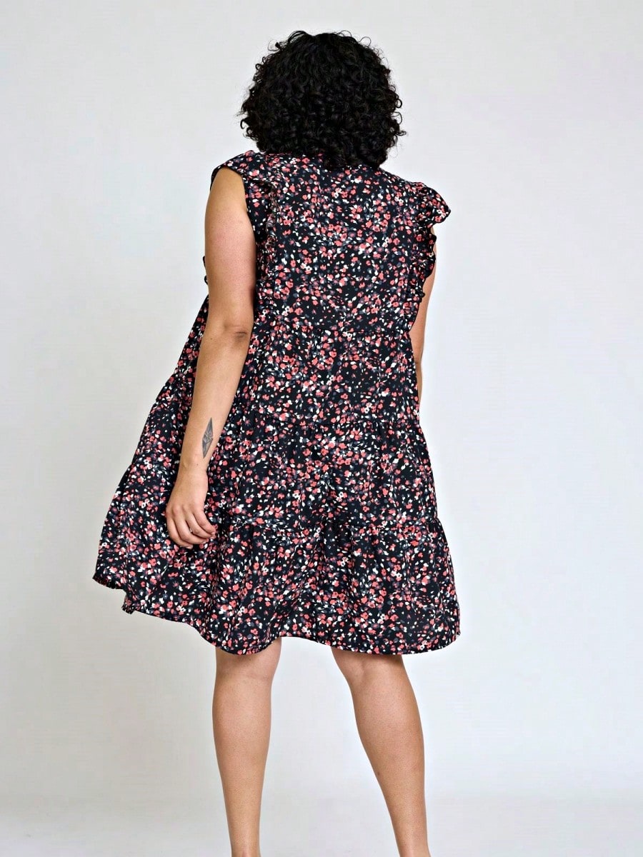 Vintage Boho Flutter Sleeve Summer Black Brown Pink Leopard Floral Shift Short Swing Aline Southern Dress | Small - 3 XL Plus