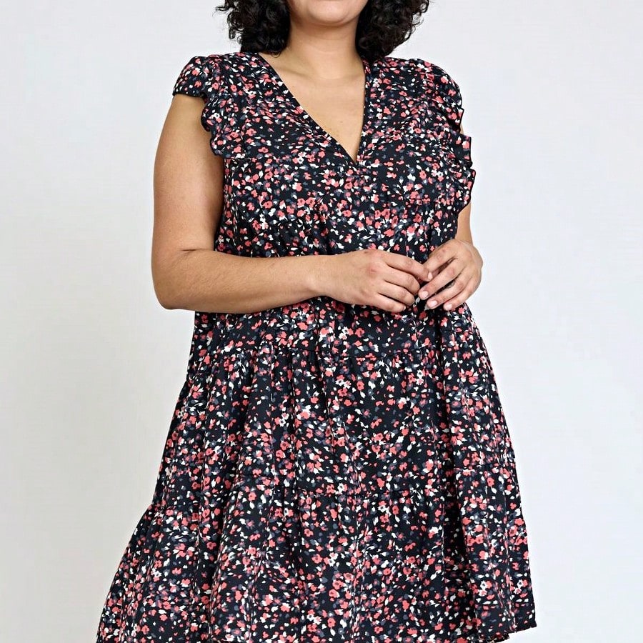 Vintage Boho Flutter Sleeve Summer Black Brown Pink Leopard Floral Shift Short Swing Aline Southern Dress | Small - 3 XL Plus