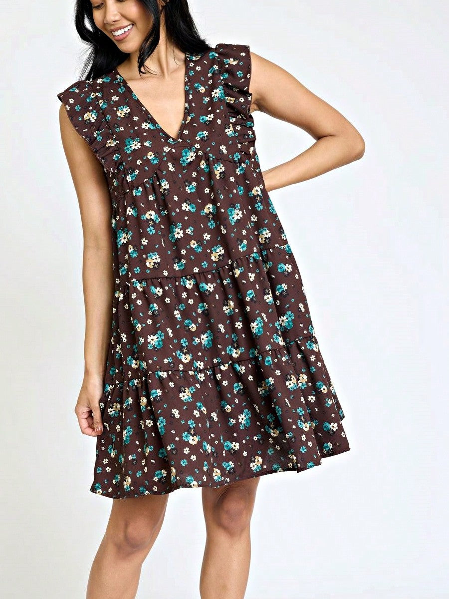 Vintage Boho Flutter Sleeve Summer Black Brown Pink Leopard Floral Shift Short Swing Aline Southern Dress | Small - 3 XL Plus