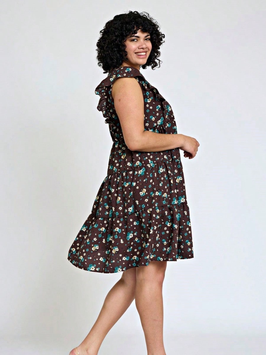 Vintage Boho Flutter Sleeve Summer Black Brown Pink Leopard Floral Shift Short Swing Aline Southern Dress | Small - 3 XL Plus