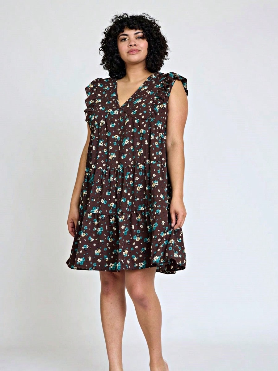 Vintage Boho Flutter Sleeve Summer Black Brown Pink Leopard Floral Shift Short Swing Aline Southern Dress | Small - 3 XL Plus