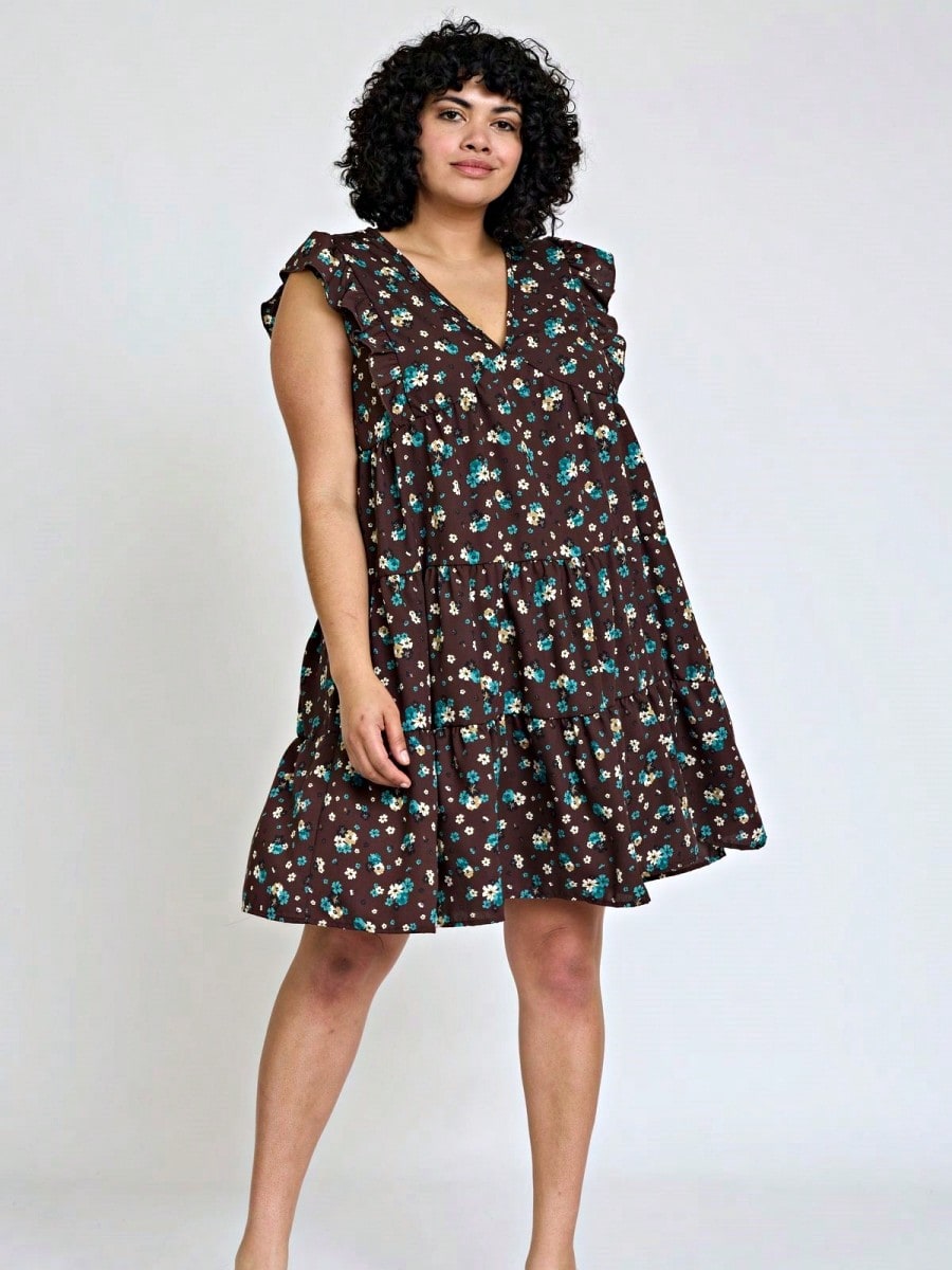 Vintage Boho Flutter Sleeve Summer Black Brown Pink Leopard Floral Shift Short Swing Aline Southern Dress | Small - 3 XL Plus