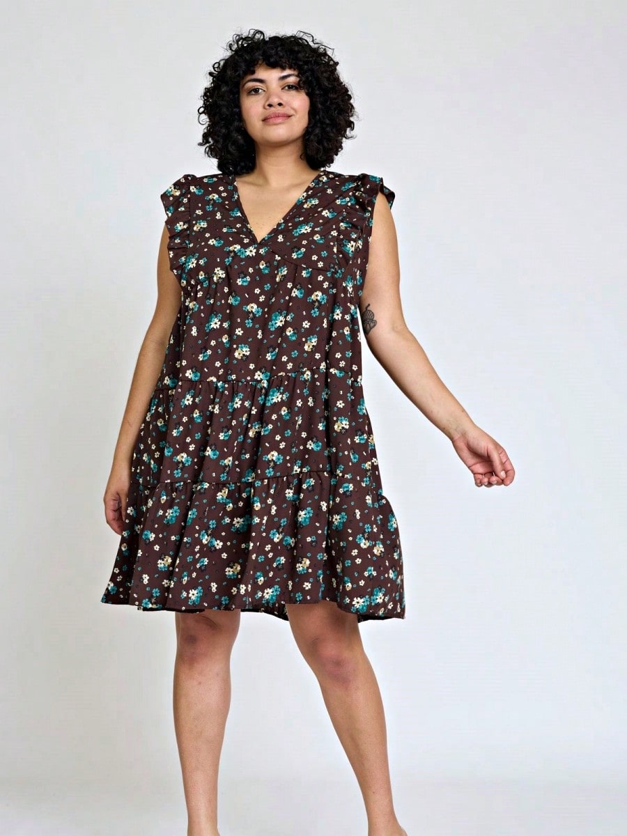 Vintage Boho Flutter Sleeve Summer Black Brown Pink Leopard Floral Shift Short Swing Aline Southern Dress | Small - 3 XL Plus