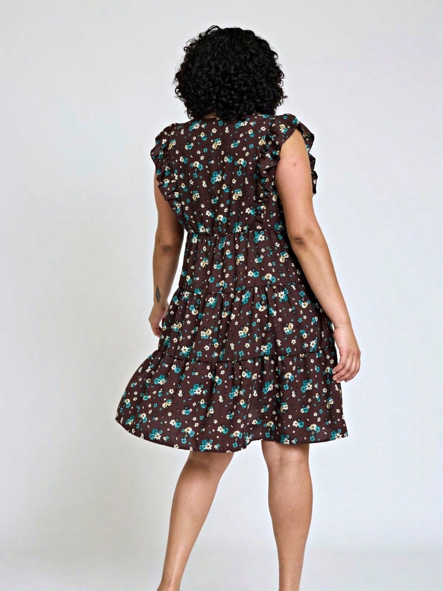 Vintage Boho Flutter Sleeve Summer Black Brown Pink Leopard Floral Shift Short Swing Aline Southern Dress | Small - 3 XL Plus
