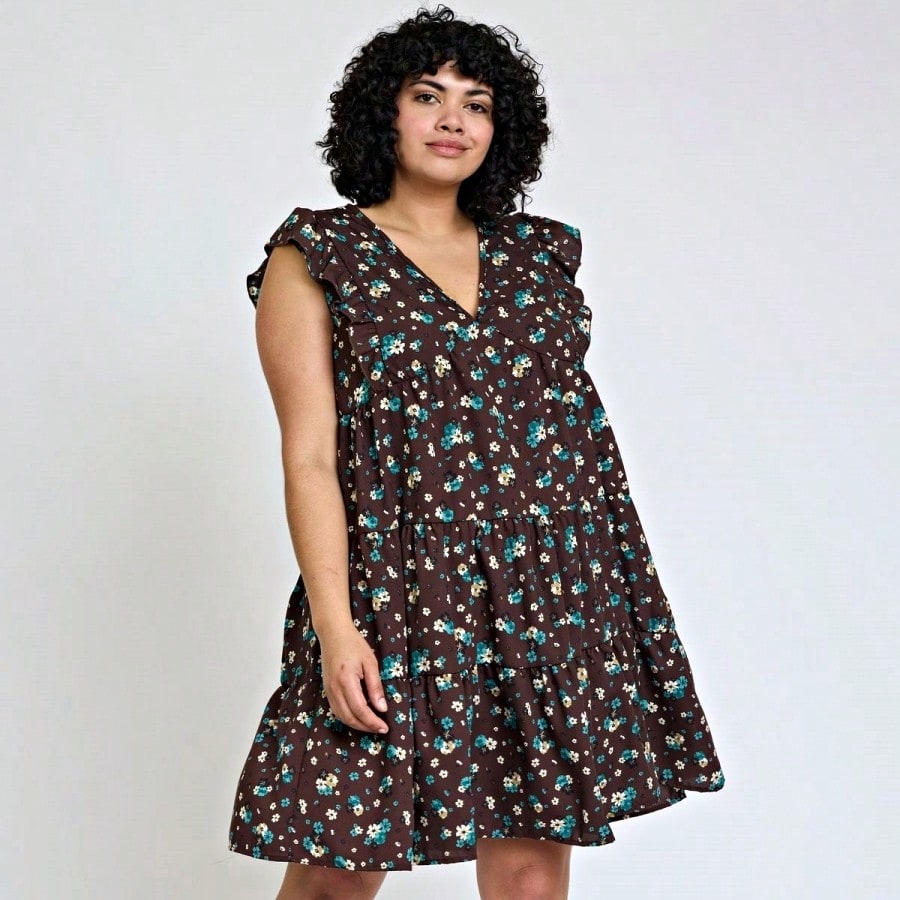 Vintage Boho Flutter Sleeve Summer Black Brown Pink Leopard Floral Shift Short Swing Aline Southern Dress | Small - 3 XL Plus