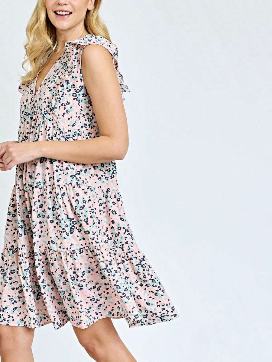 Vintage Boho Flutter Sleeve Summer Black Brown Pink Leopard Floral Shift Short Swing Aline Southern Dress | Small - 3 XL Plus