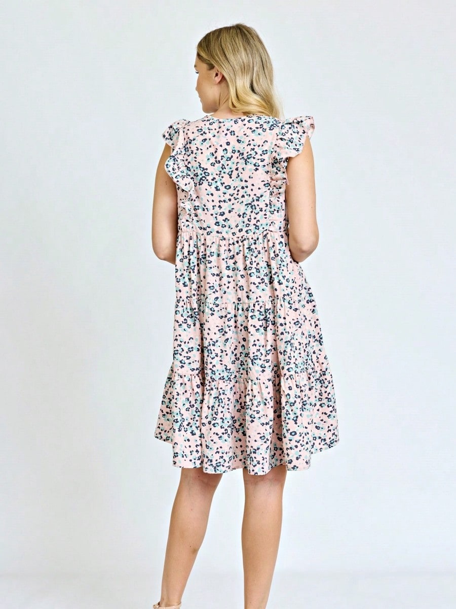 Vintage Boho Flutter Sleeve Summer Black Brown Pink Leopard Floral Shift Short Swing Aline Southern Dress | Small - 3 XL Plus