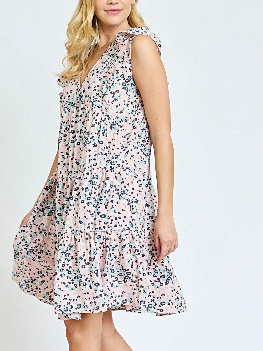 Vintage Boho Flutter Sleeve Summer Black Brown Pink Leopard Floral Shift Short Swing Aline Southern Dress | Small - 3 XL Plus