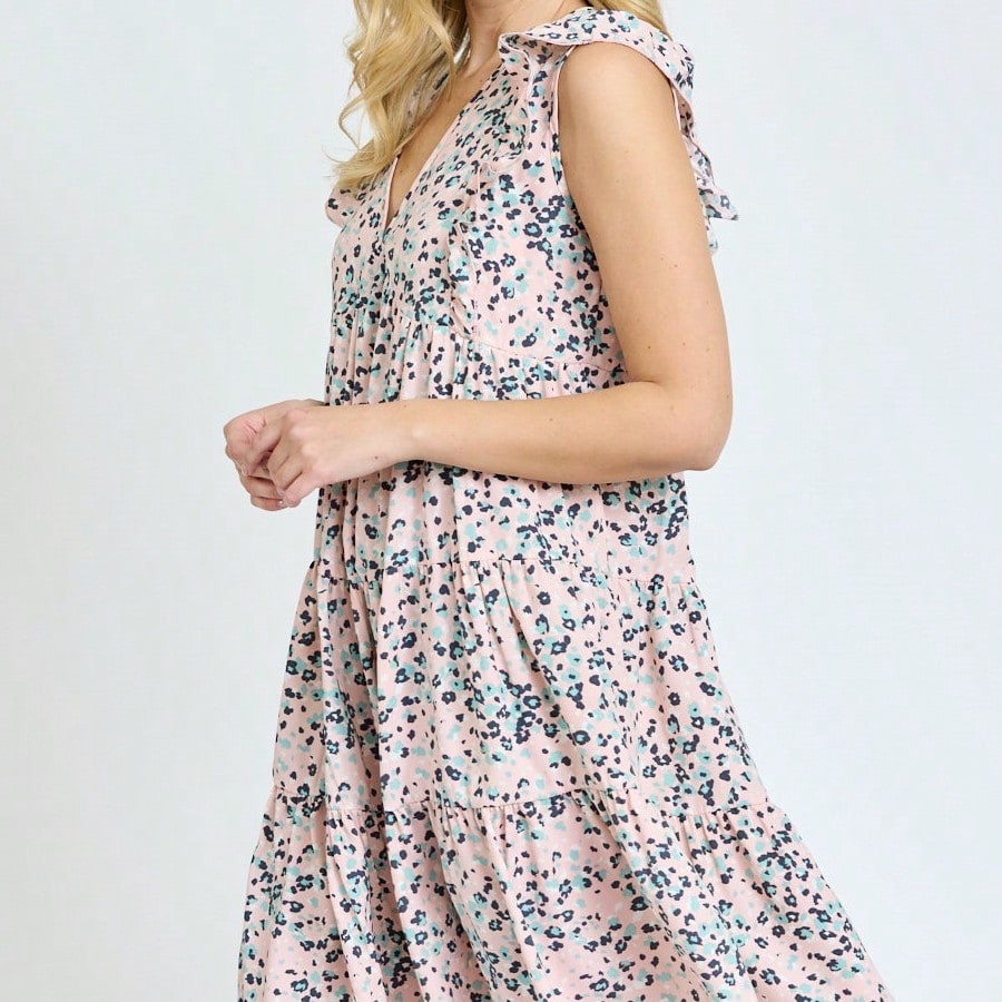 Vintage Boho Flutter Sleeve Summer Black Brown Pink Leopard Floral Shift Short Swing Aline Southern Dress | Small - 3 XL Plus