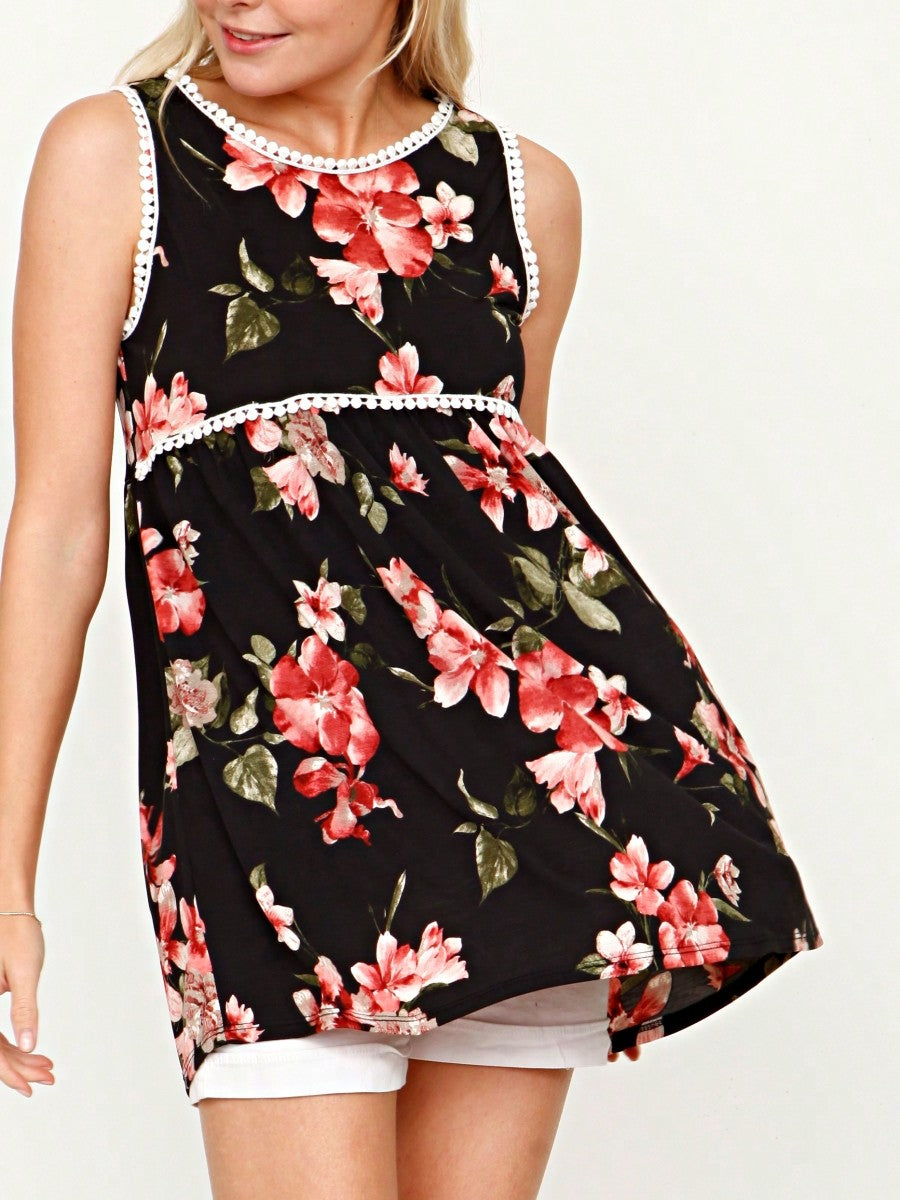 Summer/Spring Boho Vintage Pom Pom  Floral Feather Chevron Floral Baby Doll Sleeveless Top Blouse Tunic Small To 3 XL Plus