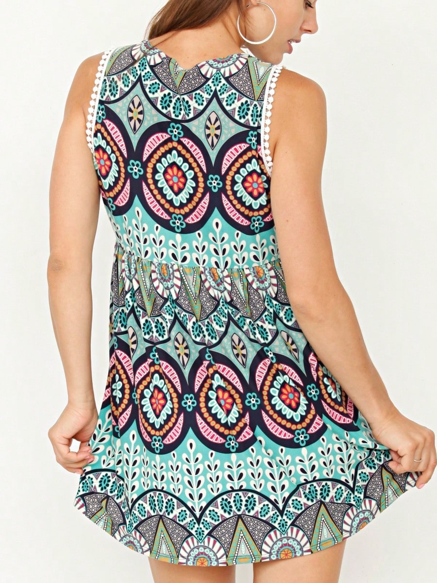 Summer/Spring Boho Vintage Pom Pom  Floral Feather Chevron Floral Baby Doll Sleeveless Top Blouse Tunic Small To 3 XL Plus