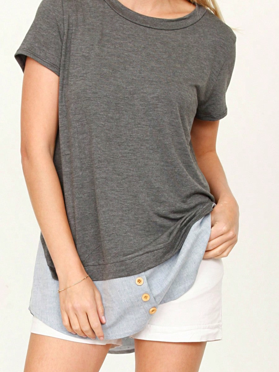 Summer  Boho Vintage Chambray Button Top Short Sleeve Blouse Shirt| Small -3 XL Plus