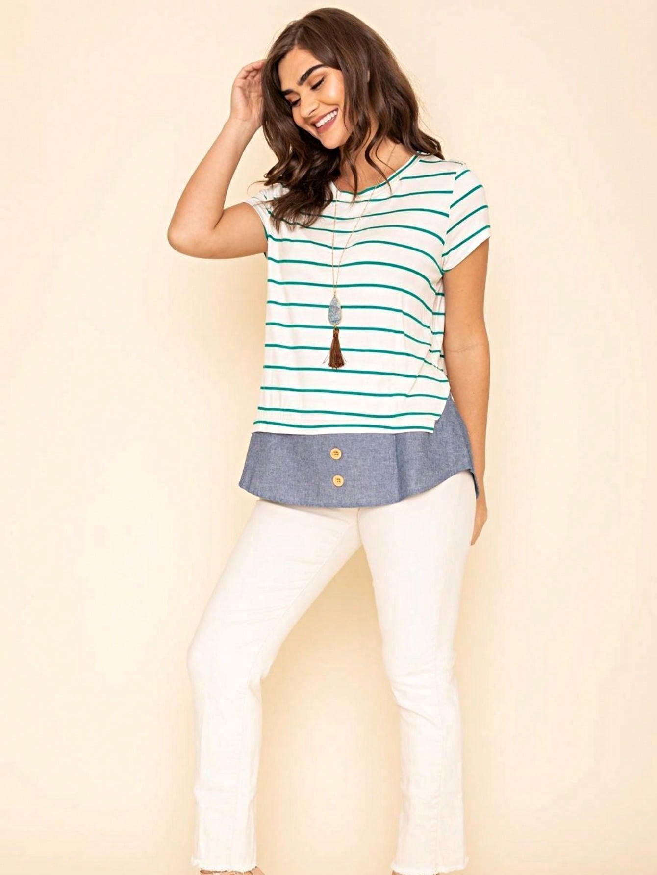 Summer  Boho Vintage Chambray Button Top Short Sleeve Blouse Shirt| Small -3 XL Plus