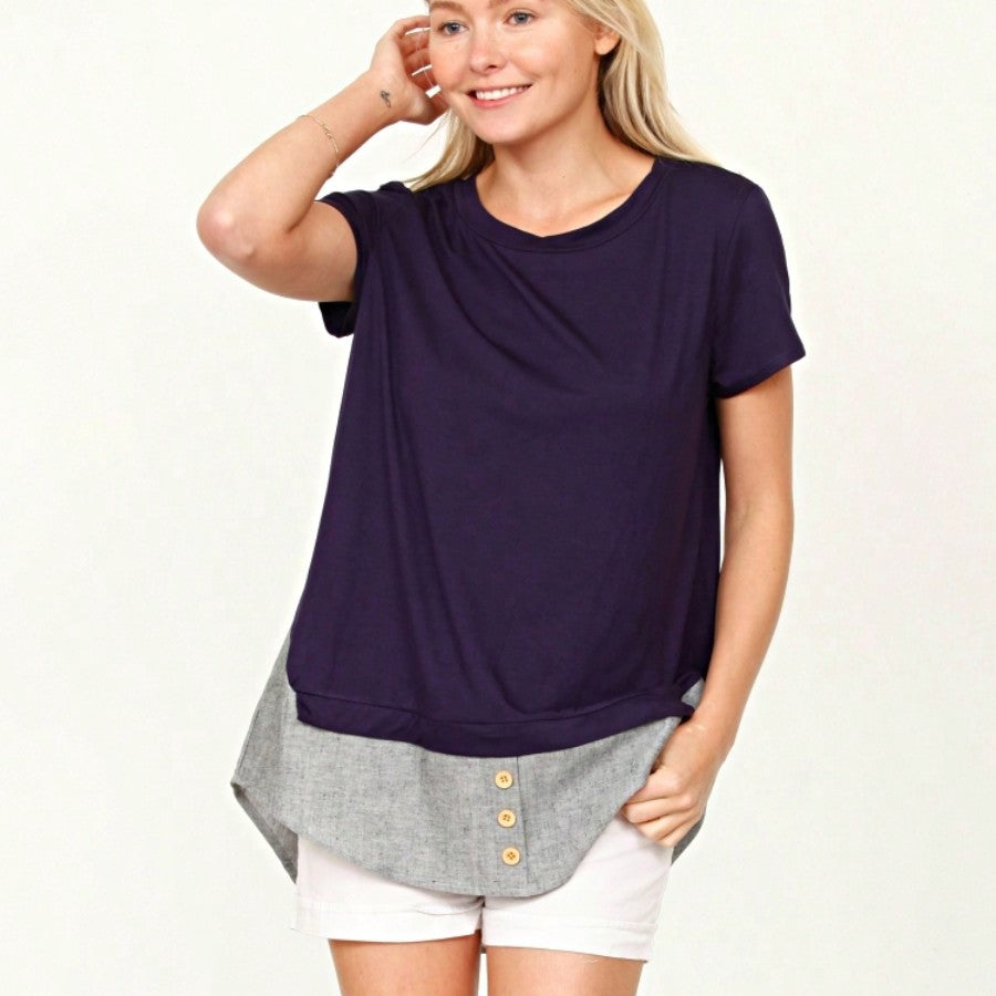 Summer  Boho Vintage Chambray Button Top Short Sleeve Blouse Shirt| Small -3 XL Plus