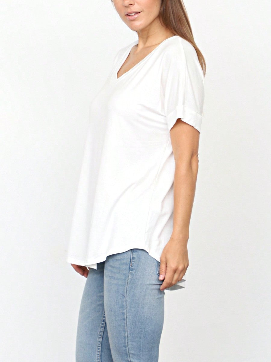 Summer Cool Every Day Soft Cuff Short Sleeve V Neck High And Low Top T Shirt Tunic For Leggings And Shorts |  Small -3 XL