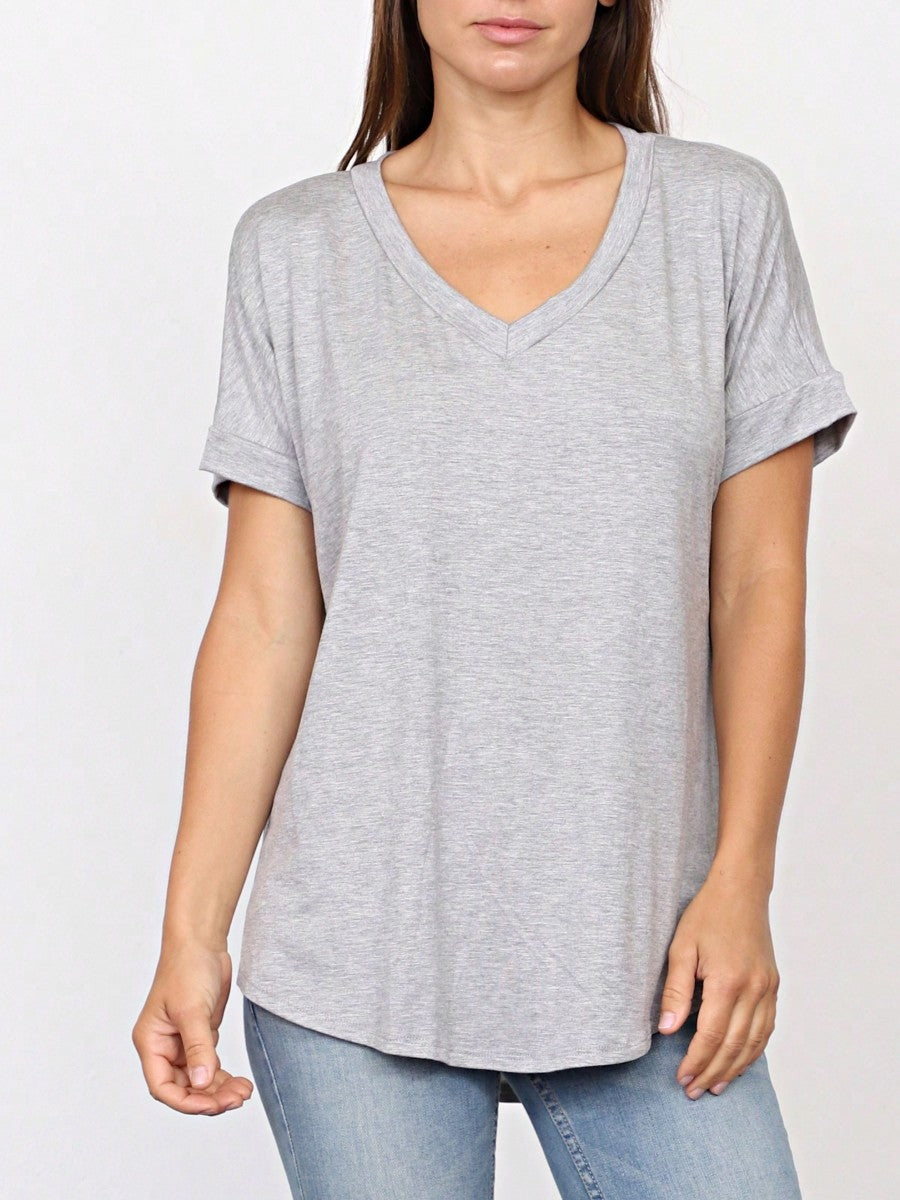 Summer Cool Every Day Soft Cuff Short Sleeve V Neck High And Low Top T Shirt Tunic For Leggings And Shorts |  Small -3 XL