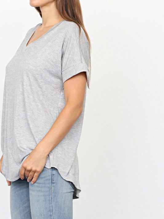 Summer Cool Every Day Soft Cuff Short Sleeve V Neck High And Low Top T Shirt Tunic For Leggings And Shorts |  Small -3 XL