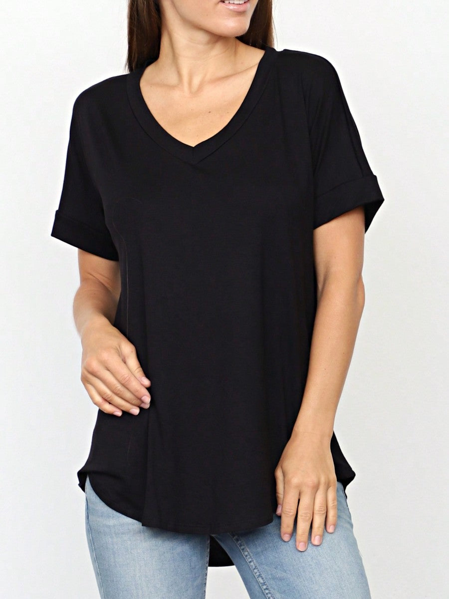 Summer Cool Every Day Soft Cuff Short Sleeve V Neck High And Low Top T Shirt Tunic For Leggings And Shorts |  Small -3 XL