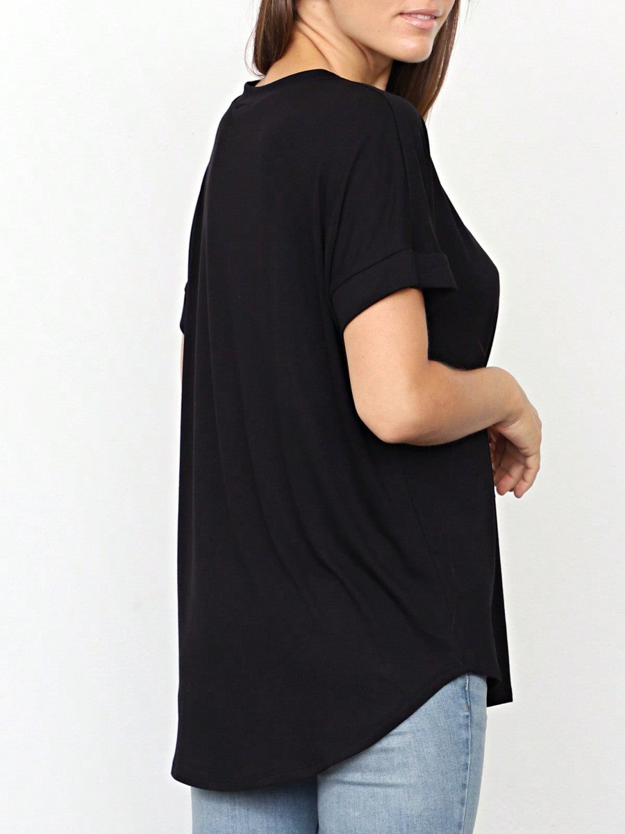 Summer Cool Every Day Soft Cuff Short Sleeve V Neck High And Low Top T Shirt Tunic For Leggings And Shorts |  Small -3 XL