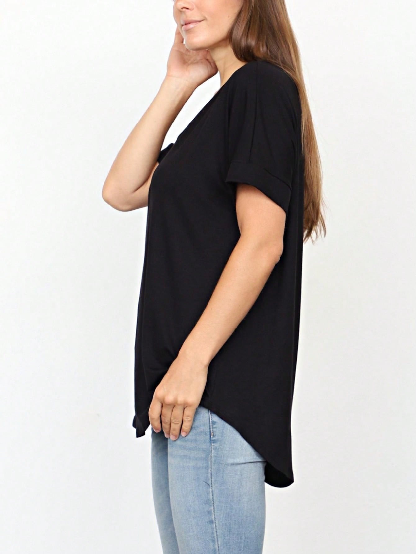 Summer Cool Every Day Soft Cuff Short Sleeve V Neck High And Low Top T Shirt Tunic For Leggings And Shorts |  Small -3 XL