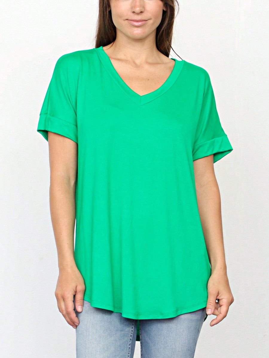 Summer Cool Every Day Soft Cuff Short Sleeve V Neck High And Low Top T Shirt Tunic For Leggings And Shorts |  Small -3 XL