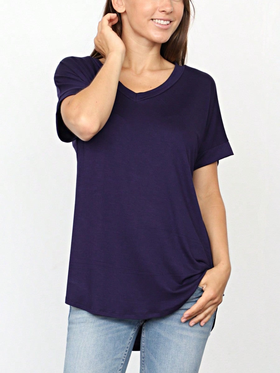 Summer Cool Every Day Soft Cuff Short Sleeve V Neck High And Low Top T Shirt Tunic For Leggings And Shorts |  Small -3 XL