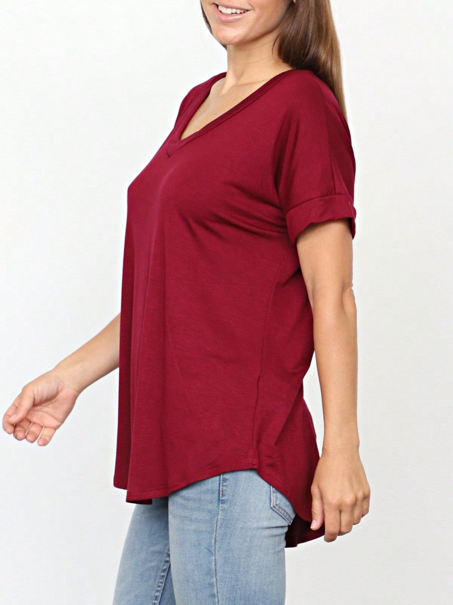 Summer Cool Every Day Soft Cuff Short Sleeve V Neck High And Low Top T Shirt Tunic For Leggings And Shorts |  Small -3 XL