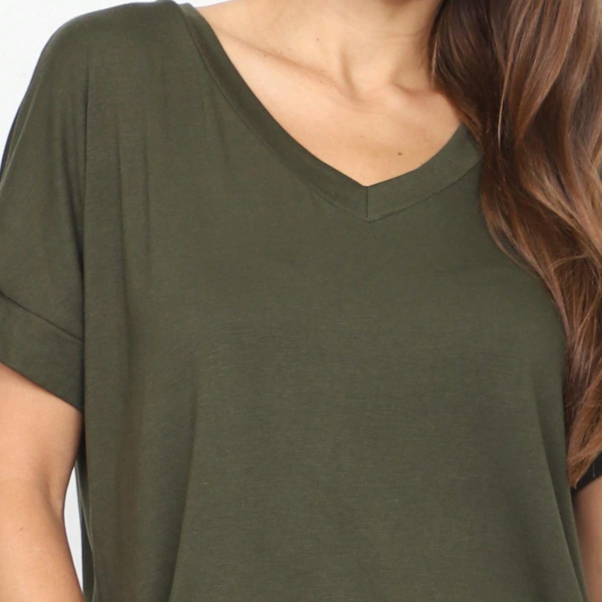Summer Cool Every Day Soft Cuff Short Sleeve V Neck High And Low Top T Shirt Tunic For Leggings And Shorts |  Small -3 XL