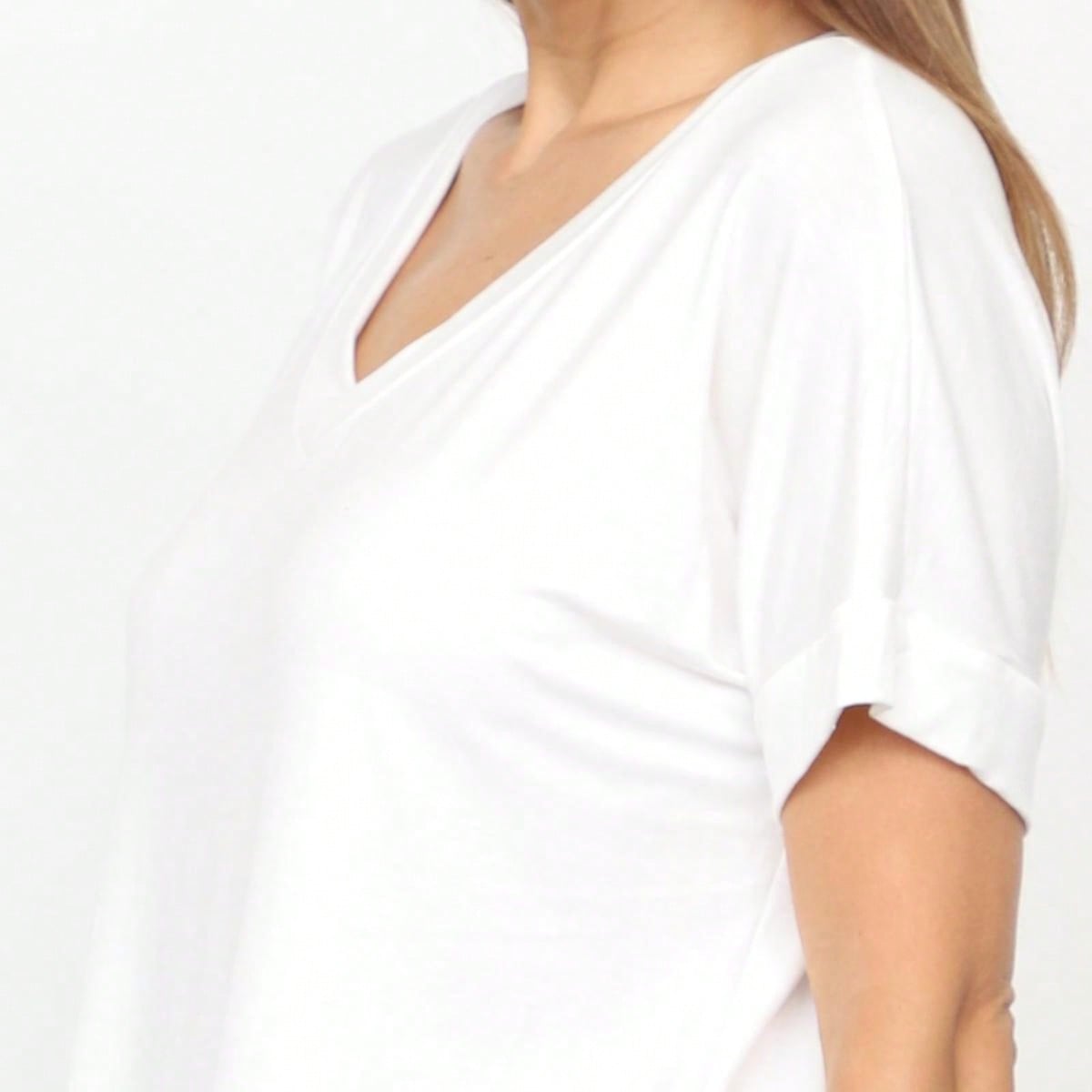 Summer Cool Every Day Soft Cuff Short Sleeve V Neck High And Low Top T Shirt Tunic For Leggings And Shorts |  Small -3 XL