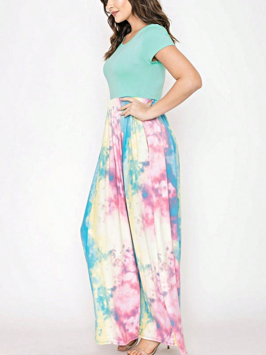 Boho Retro Multi Ditsy Floral Stripe Blue Charcoal Black Coral Short Sleeve Maxi Long Dress With Pocket | S-3X