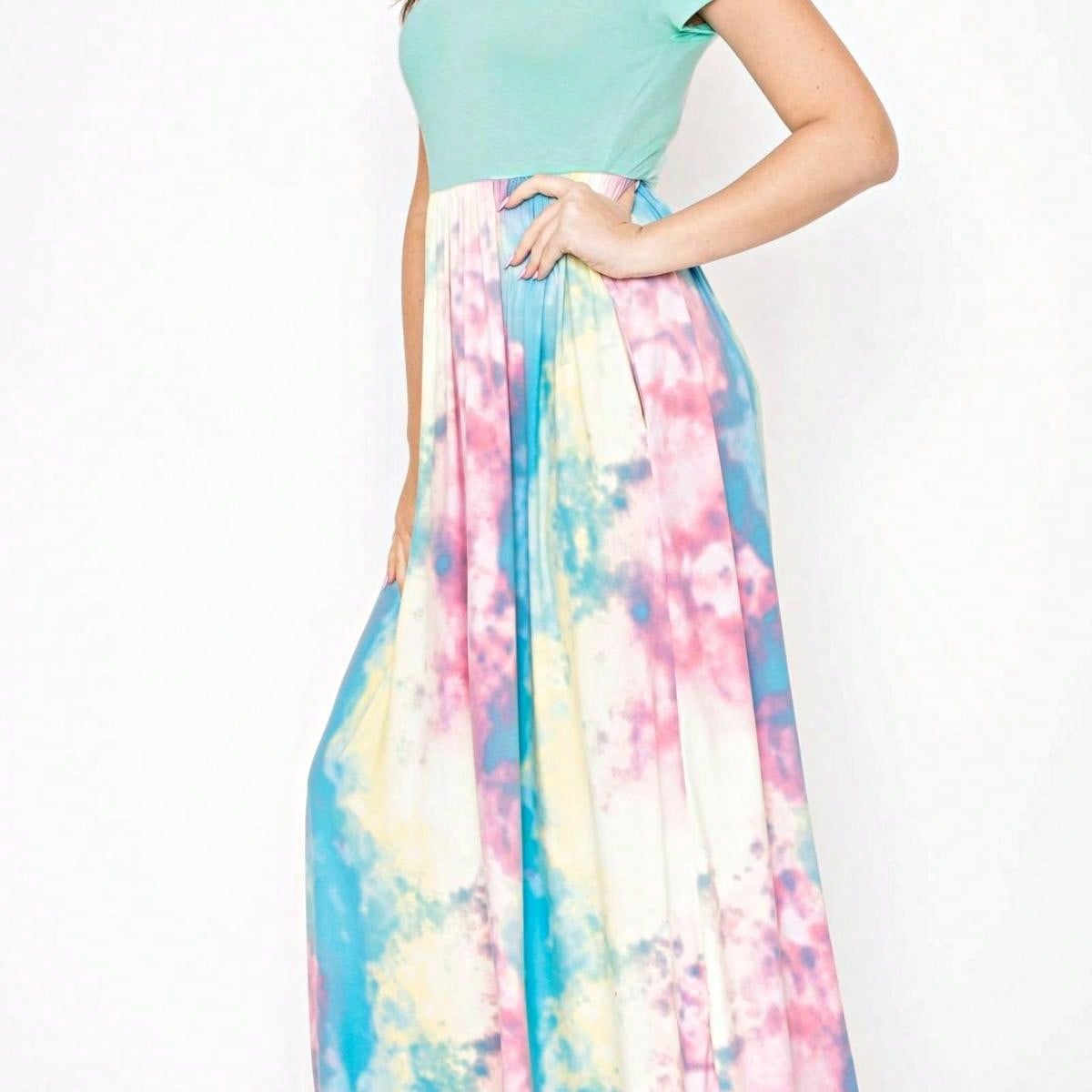 Boho Retro Multi Ditsy Floral Stripe Blue Charcoal Black Coral Short Sleeve Maxi Long Dress With Pocket | S-3X