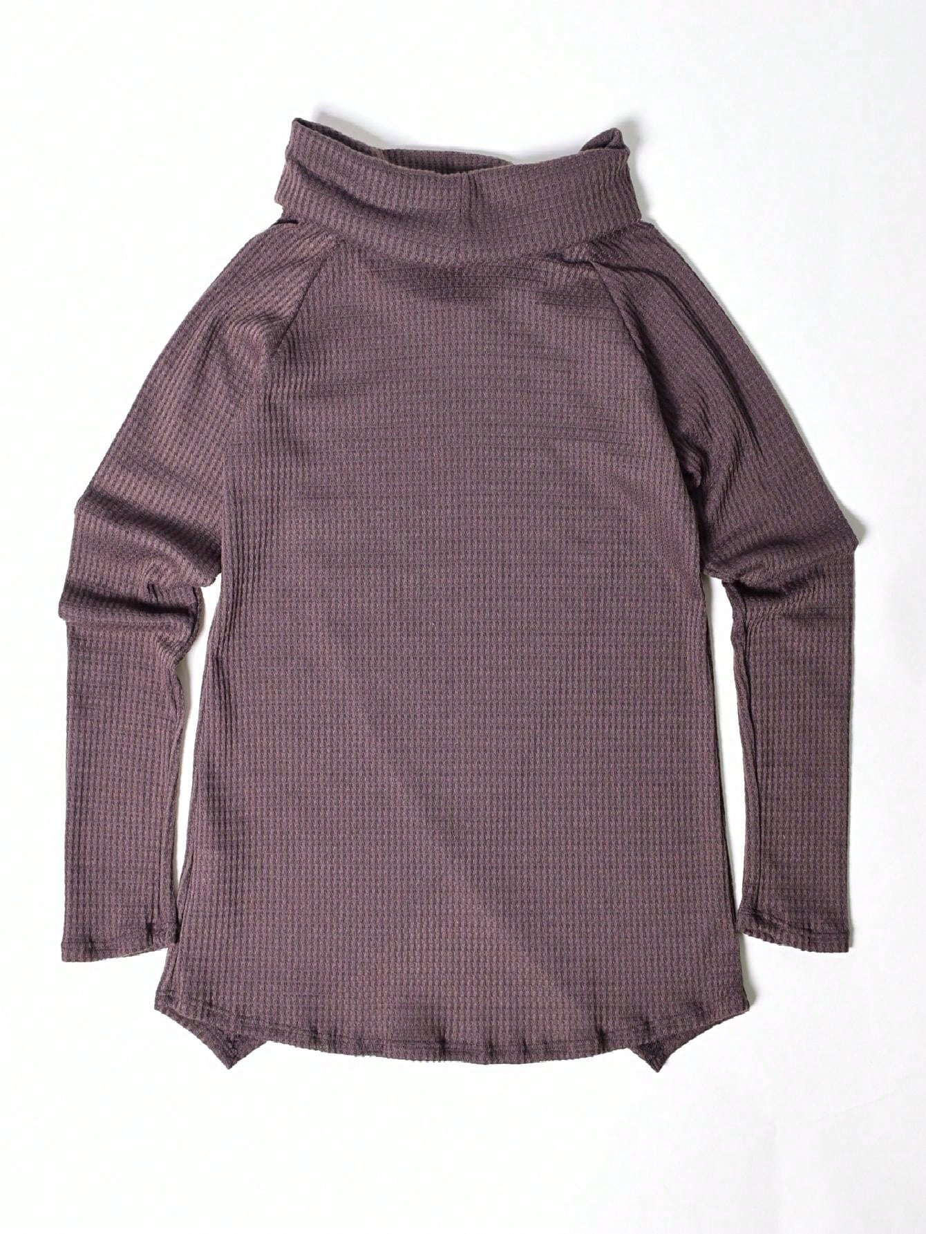 Boho Retro Solid Knit Button Turtle Neck Tulip Slit Tunic Top  Knit Top