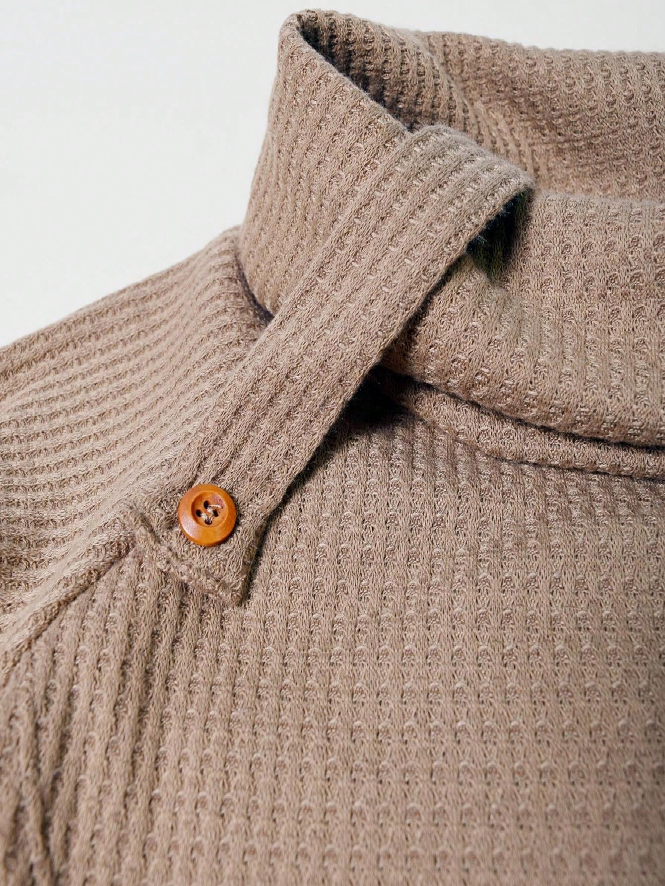 Boho Retro Solid Knit Button Turtle Neck Tulip Slit Tunic Top  Knit Top