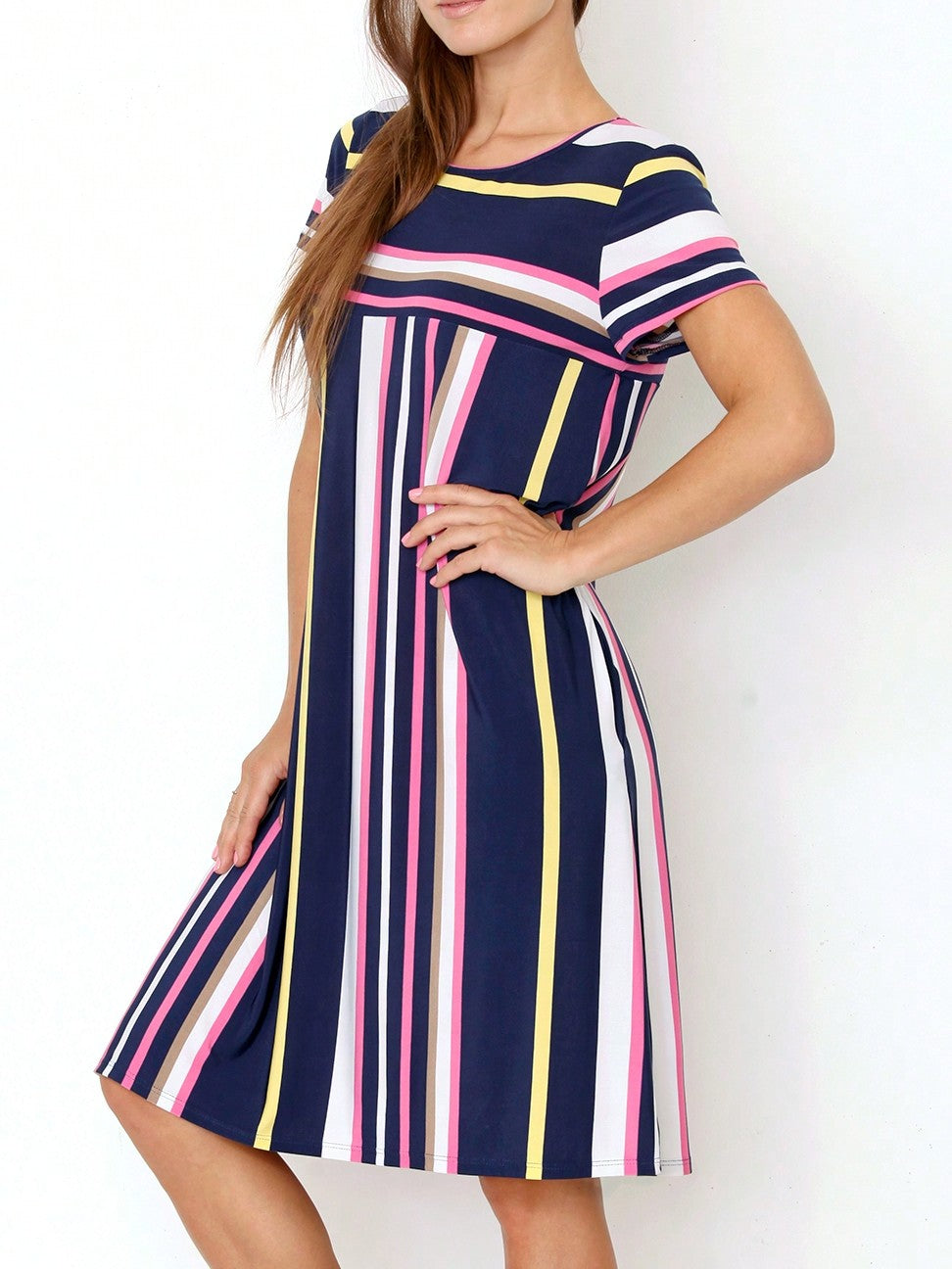 Boho Retro Vintage Multi Stripe Retro 60's Style  Mini Dress