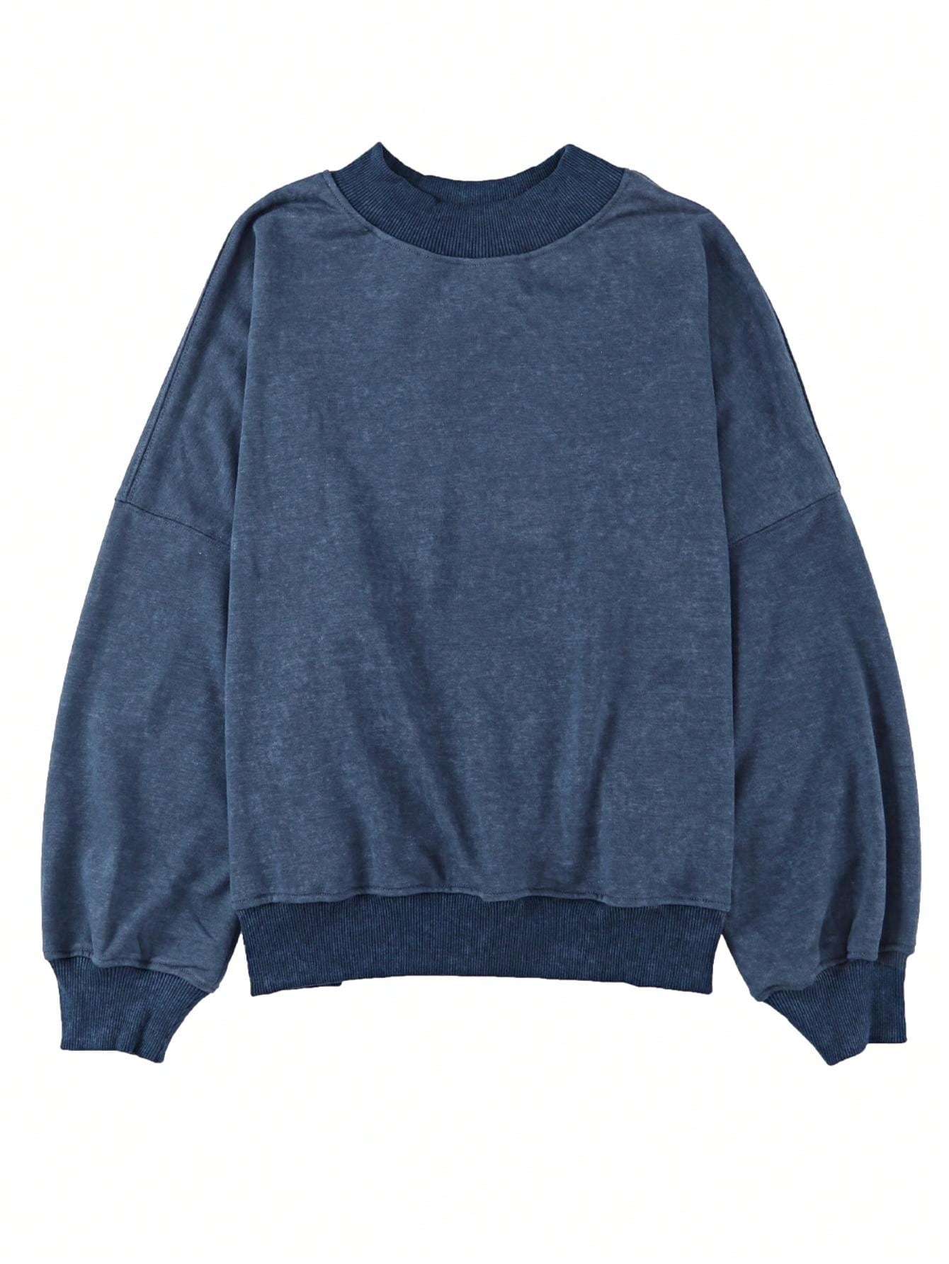 Boho Retro 60's Cotton Mix  Drop Shoulder Mineral Acid Washed Oversized Mock Neck Dolman T Shirt Top  Sweat Shirt